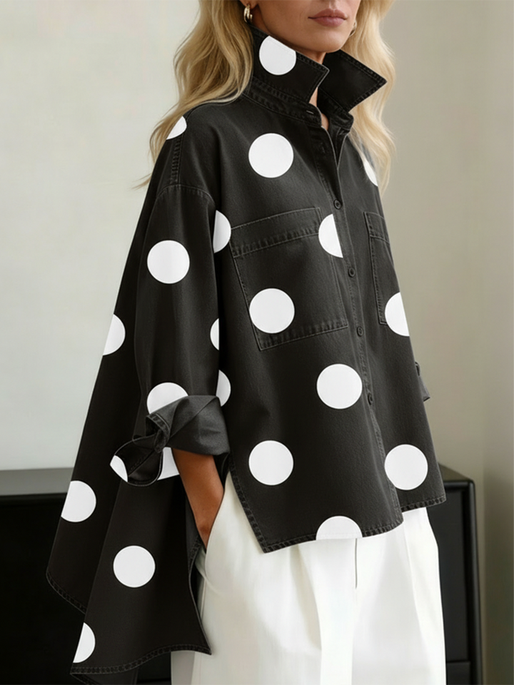 Zara | Women's Polka Dot Long Sleeve Shirt - Blue - Image 4