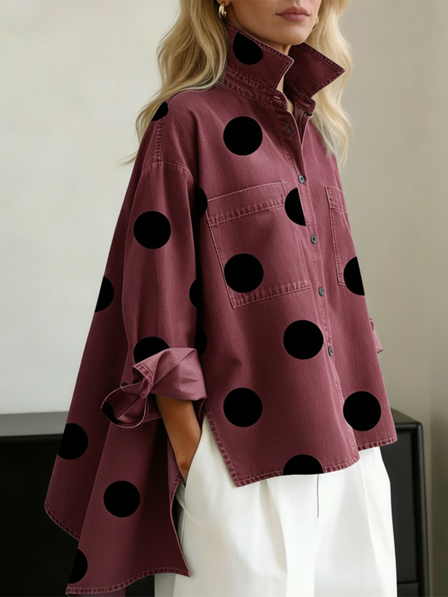 Zara | Women's Polka Dot Long Sleeve Shirt - Blue - Image 6