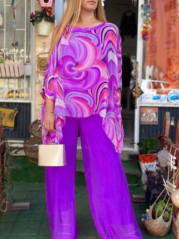 Zarina | Women's Printed Top Wide Leg Pants Two-Piece Set - Image 8