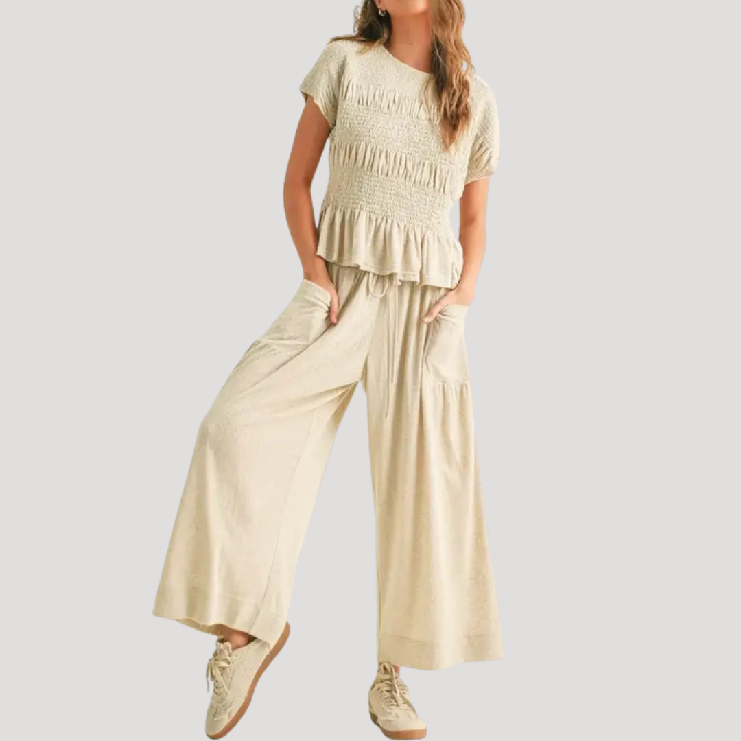 Zelda | Women's Peplum Top Wide Leg Pants Set - Black - Image 3
