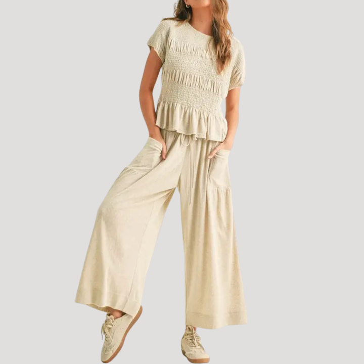 Zelda | Women's Peplum Top Wide Leg Pants Set - Black - Image 3