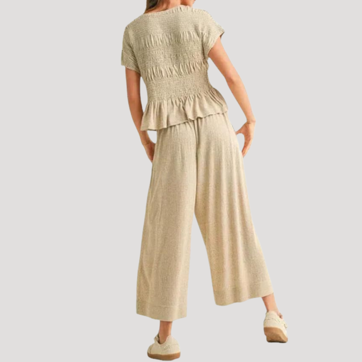 Zelda | Women's Peplum Top Wide Leg Pants Set - Black - Image 4