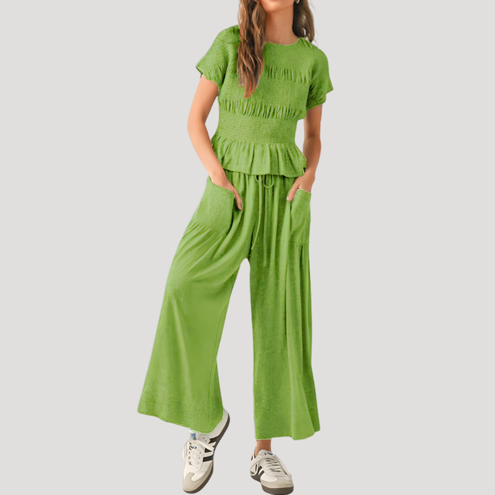 Zelda | Women's Peplum Top Wide Leg Pants Set - Black - Image 5