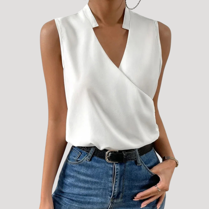 Zinnia | Women's Wrap Front Sleeveless Blouse - White - Image 1